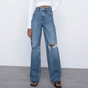 Zara Women's Ultra High Rise Distressed Jeans